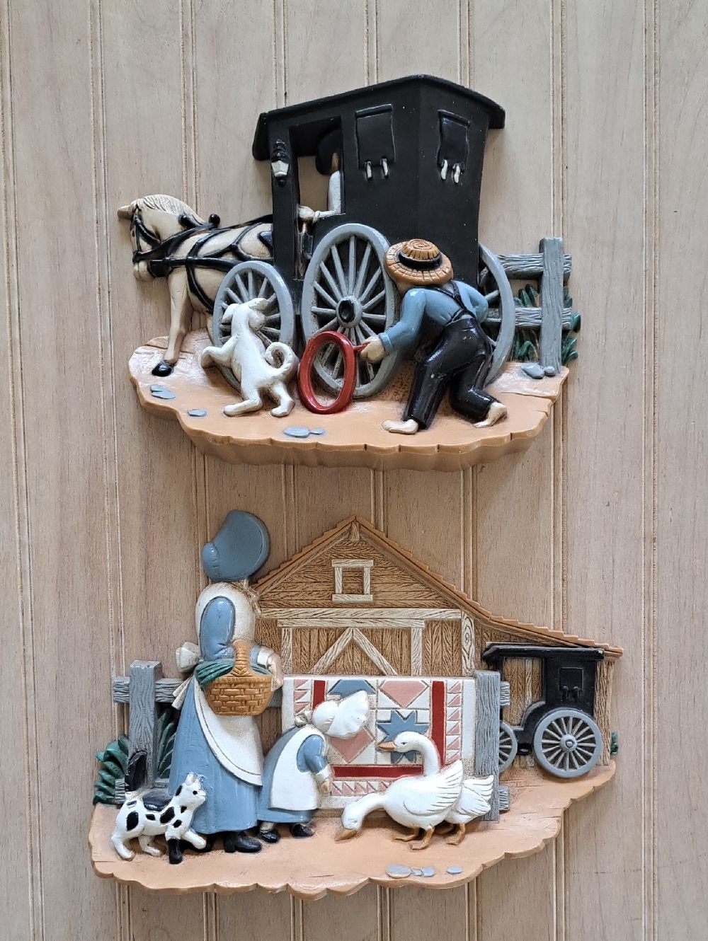 Vintage Burwood Amish Farm Wall Decor Set Homestead Scene Made In USA 3340